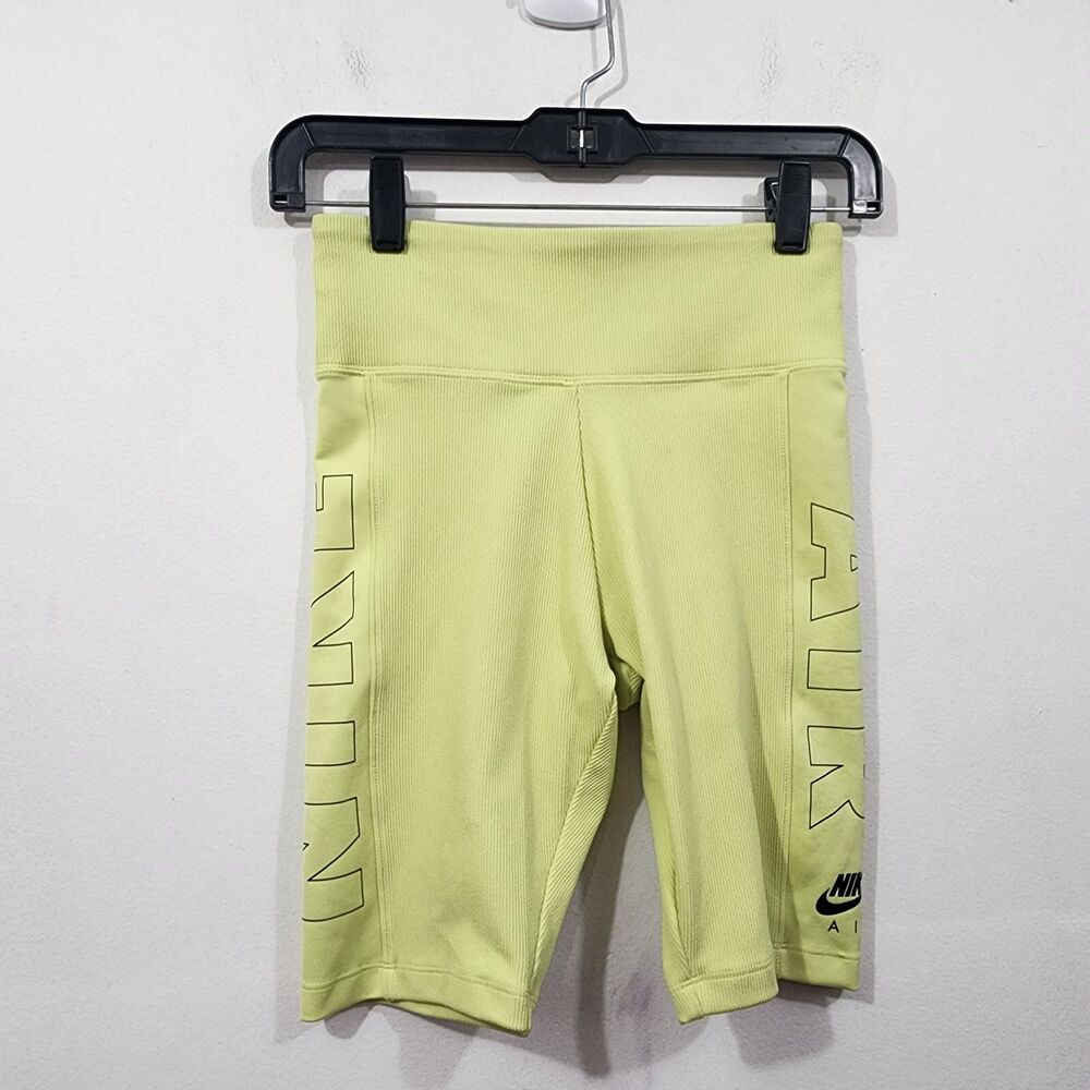 Nike Air Women’s Ribbed Biker Shorts Atomic Green High Waisted Cycling Tight XS